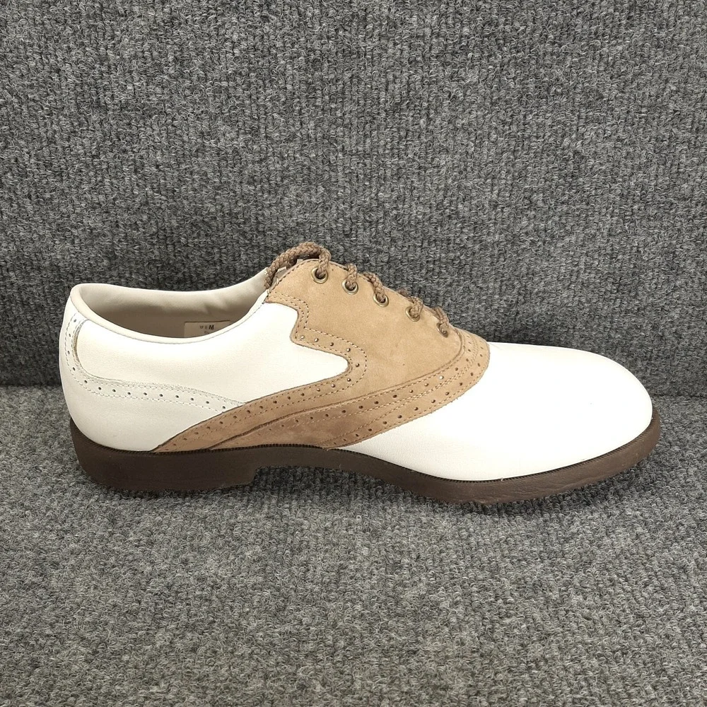 FJ Foot Joy Men's Golf Shoes White Brown Leather Lace Up 9.5M 53325 Footjoy READ